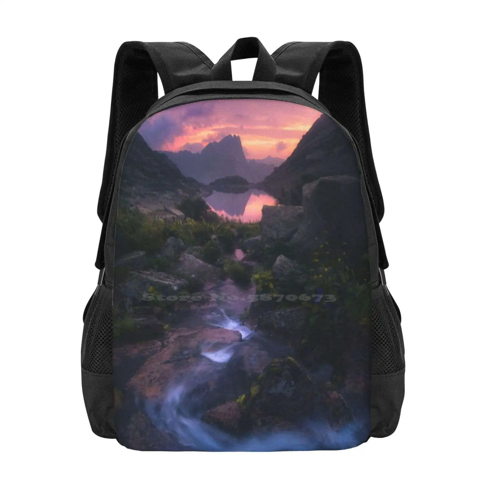 Stream Of Mountain Spirits School Bags For Teenage Girls Laptop Travel Bags River Stream Summer Landscape Mountains Rocks Lake