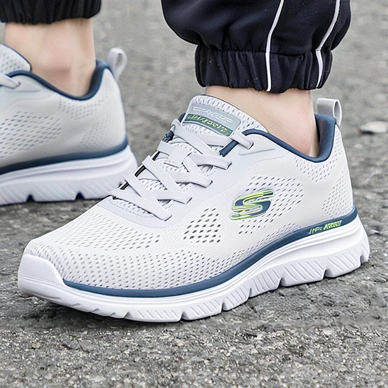 Skechers Mens 2026 New Light Gray Breathable Mesh Walking Shoes Comfortable Casual Sport Sneakers 8790440-LGMT