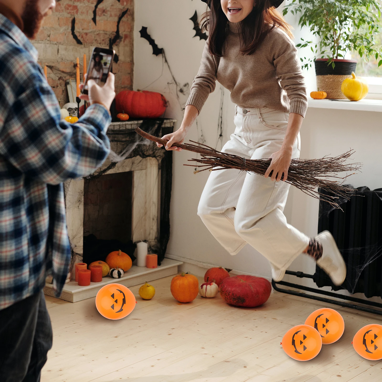 

60Pcs Halloween Latex Balloons Party Supplies Skull Pumpkin Spider Web Printed Balloons Decoration Fun Festive