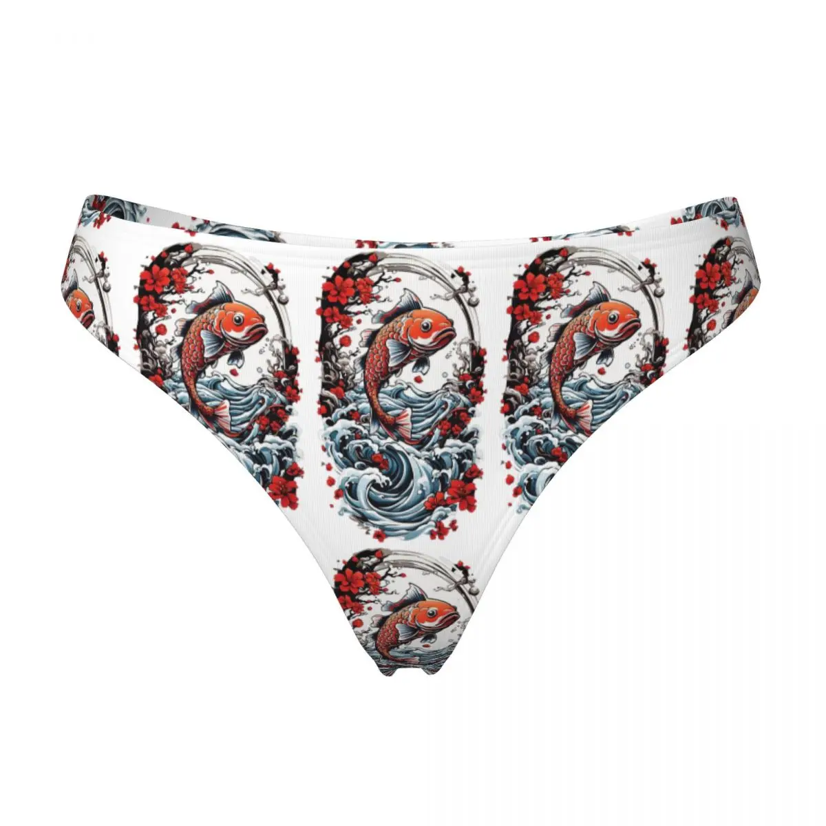 Custom Japanese Koi Fishing Streetwear Style G-string Panties Breathable Women Stretch Thongs Comfort Underwear