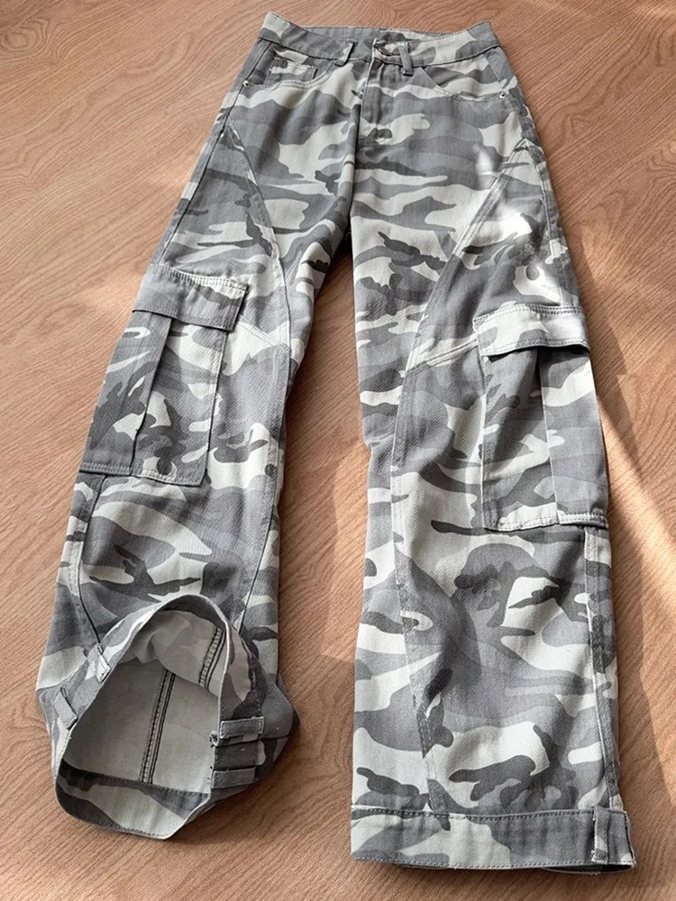

Ay белые камуфляжные широкие джинсы мужские женские американские Sle Street Faion рабочая одежда прямого кроя танцевальные брюки