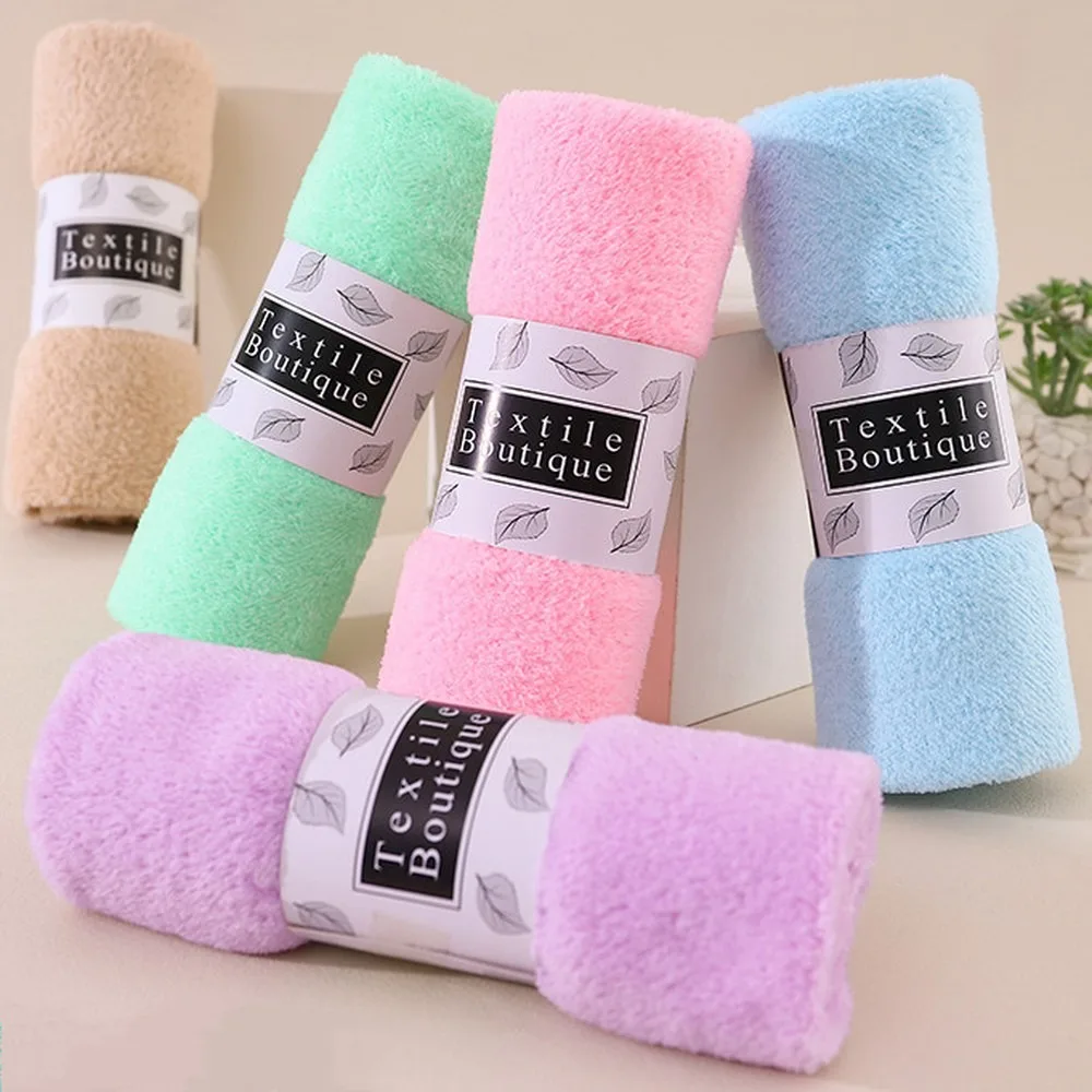 Soft Solid Color Coral Fleece Hand Towel Multi Color Quick Dry Face Towel For Bathroom Salon Home Daily Skin Cleaning Wash Cloth
