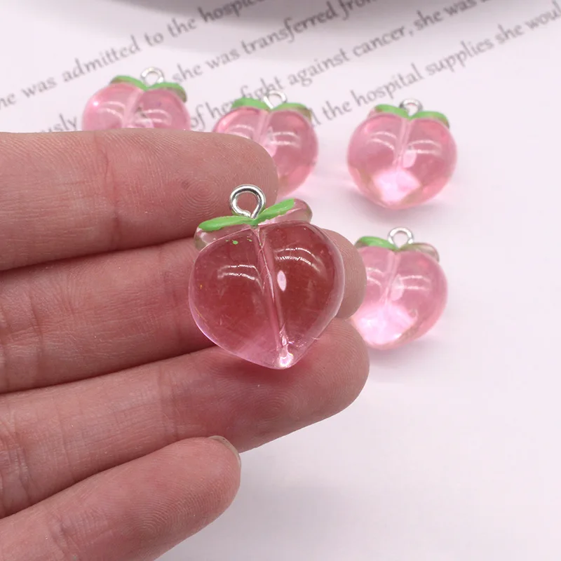 10 sztuk imitacja Friut Charms żywica różowa brzoskwinia wisiorki do tworzenia biżuterii kolczyki brelok naszyjnik DIY Cratfs ustalenia — zdjęcie 3