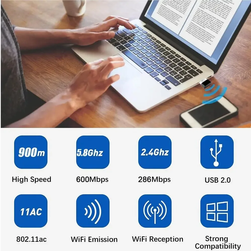 Adaptador USB WiFi 6 De 900Mbps, 2,4G y 5GHz, receptor inalámbrico de red, antena, tarjeta Lan, controlador gratis para Win 10 11