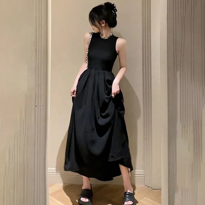 TFETTERS Brand Fashion Summer Dress o-collo collare senza maniche Retro tinta unita Dress Women Hollow Backless Long Dress per le donne