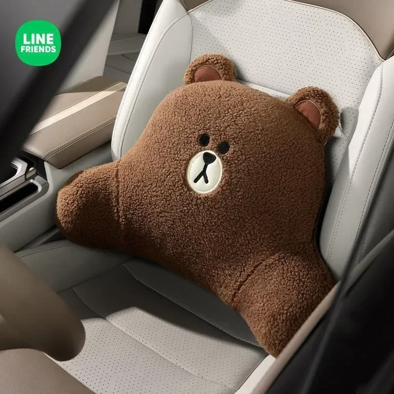 Line Friends Brown Car Drivers Seat Lumbar Cushion Anime Kawaii Car Cartoon Cute Plush Doll Memory Foam Lumbar Headrest Gifts