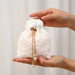 20 Pcs/Lot Creative Fiber High Jacquard Wedding Candy Bag Small Gift Packaging Bag Tassel Pearl Hand Drawstring Gift Bag