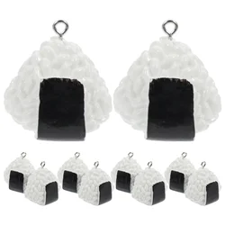 10 Pcs Imitation Sushi Rice Ball Necklace Locket Fake Food Pendant Decorative Bag Resin Hanging Charms