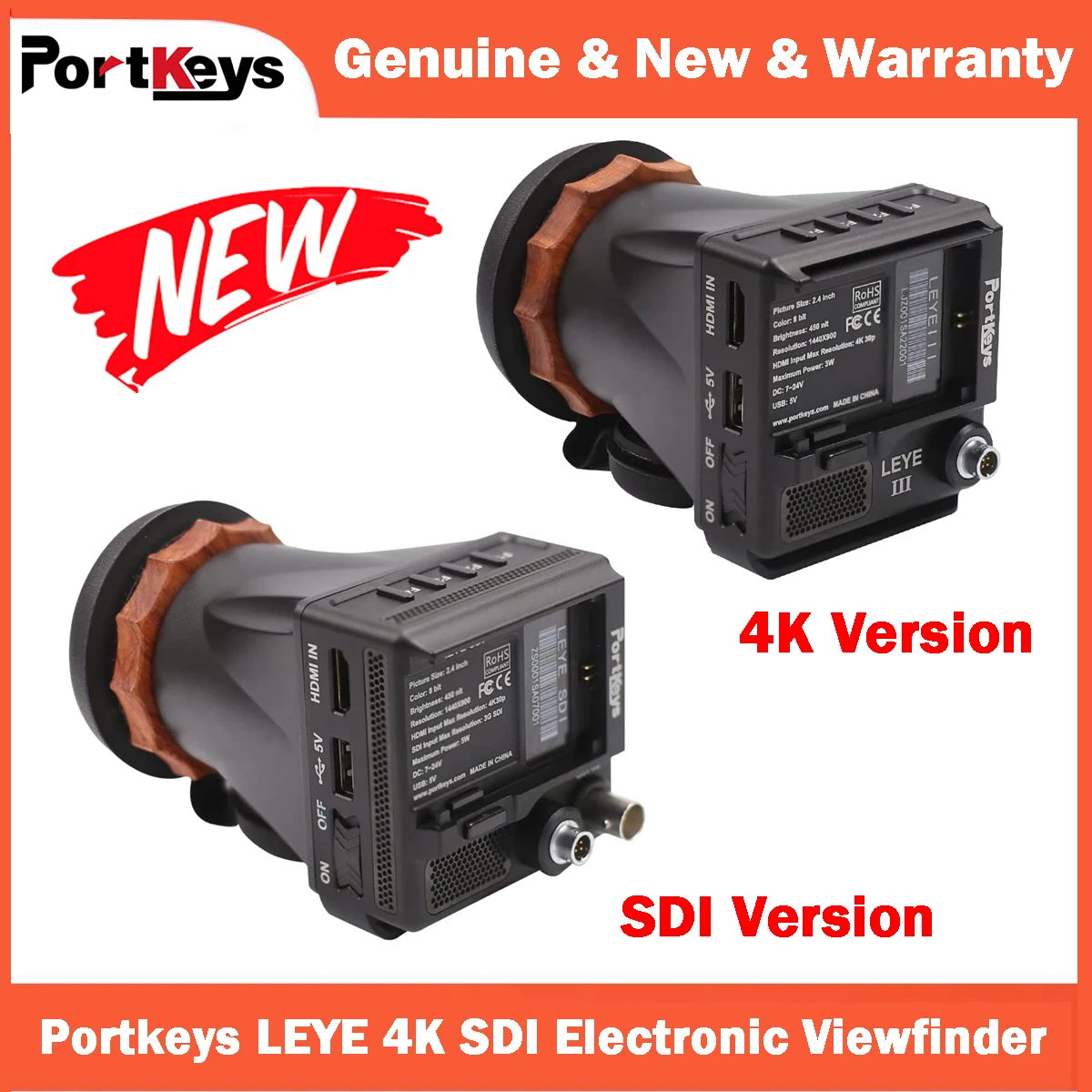 

Портативный электронный видоискатель PortKeys LEYE III 4K SDI с батарейной панелью, ЖК-дисплей 2,4 дюйма, 3D LUT EVF экран, регулируемый диоптрий