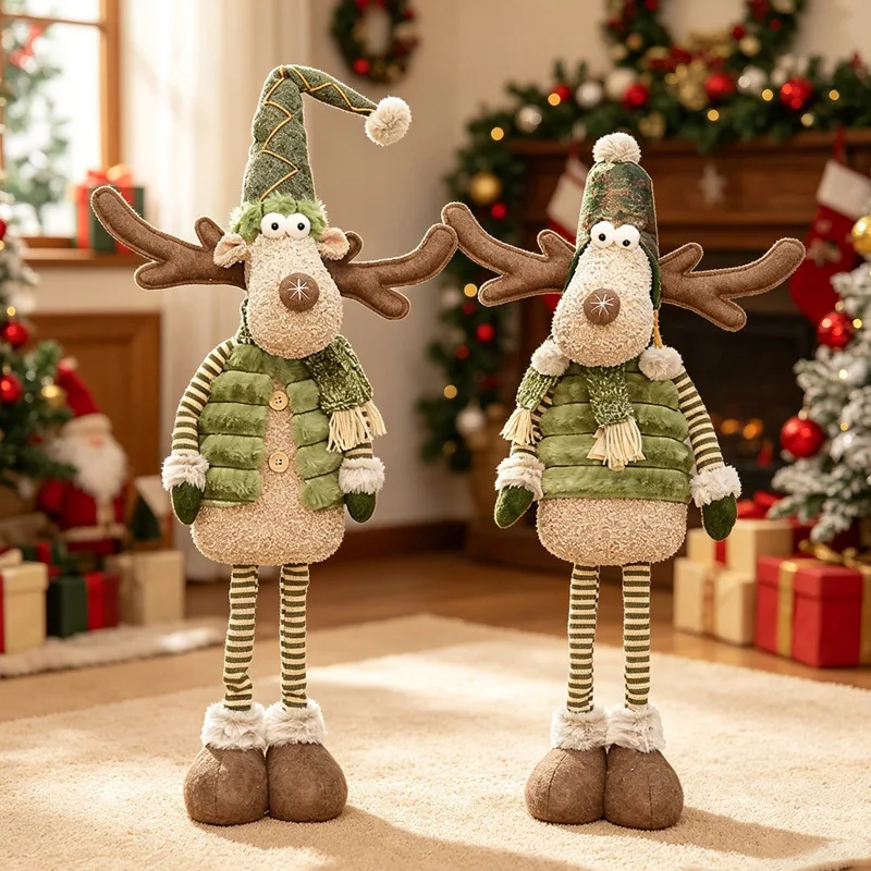 New 1pc Green Fabric Long-beaked Reindeer Figurine Christmas Set Decoration Ornaments Gifts Handicrafts Fabrics Home Decoration