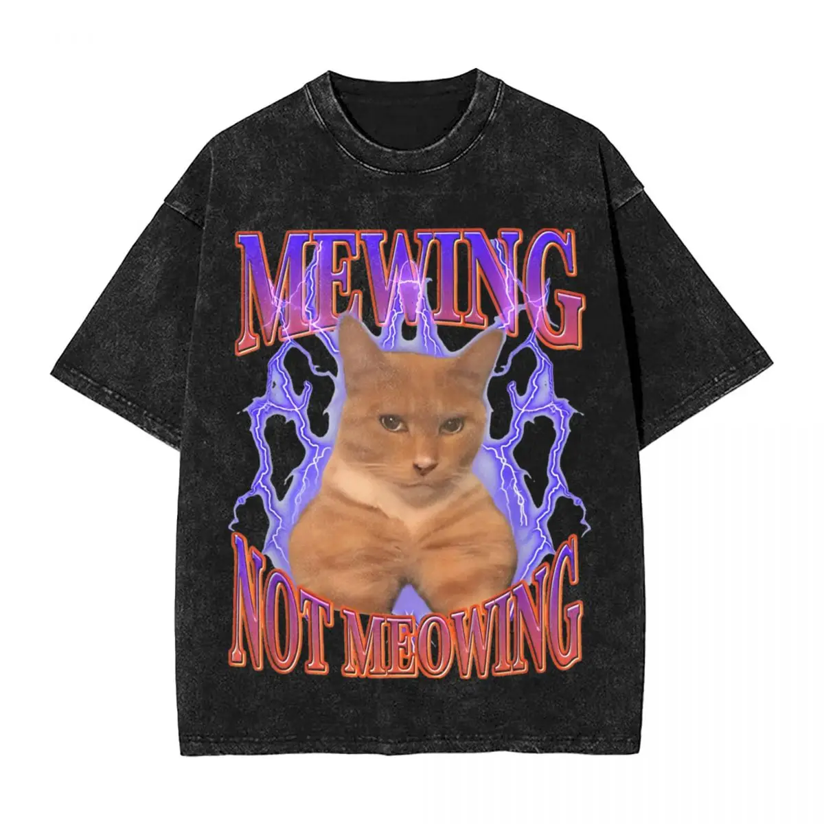 

Mewing Not Meowing Funny Cat Meme Washed T Shirts Streetwear Novelty T-Shirt for Men Women Tees Cotton Oversize Printed Tops