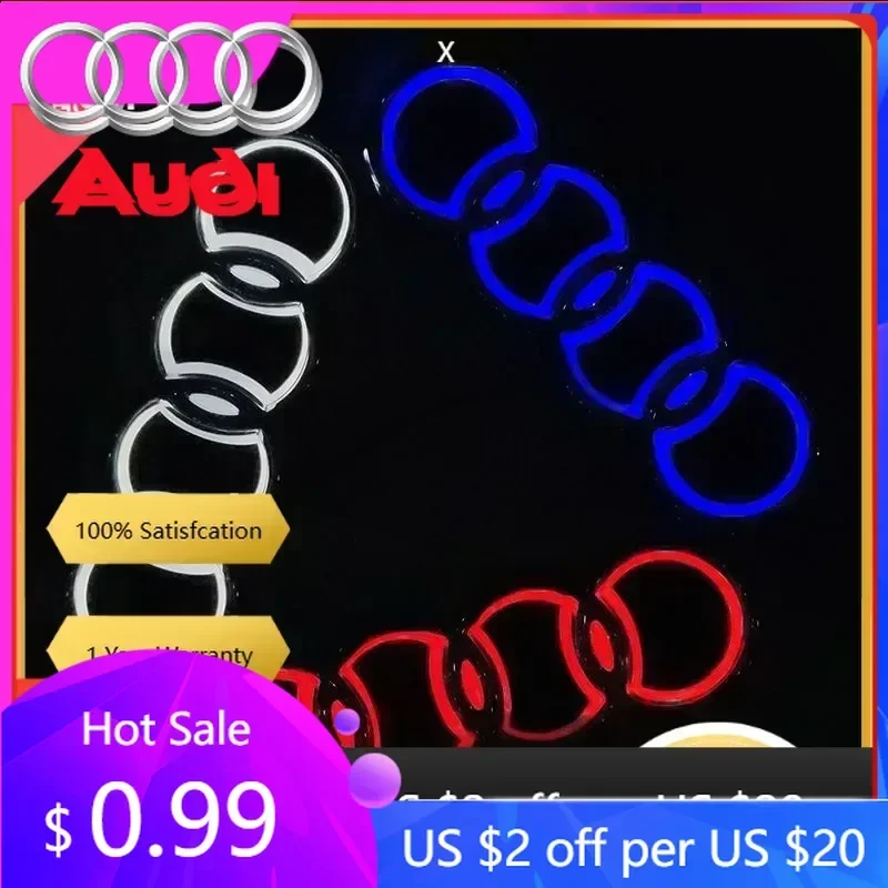 

Колпаки на колеса (хаб-капы) для Audi, 18*5.8 см, задний эмблематический кольцевой значок Audi, модифицированный 5D, со светодиодной подсветкой, светящийся логотип на крышку багажника для Audi A2 A3 A4 A5 A6 A7 A8 Q