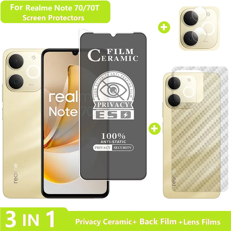 

Carbon Fiber Back Film for Realme Note 70T Tempered Glass Anti Peeping Realme Note 70 Screen Protector Privacy Film + Lens Film
