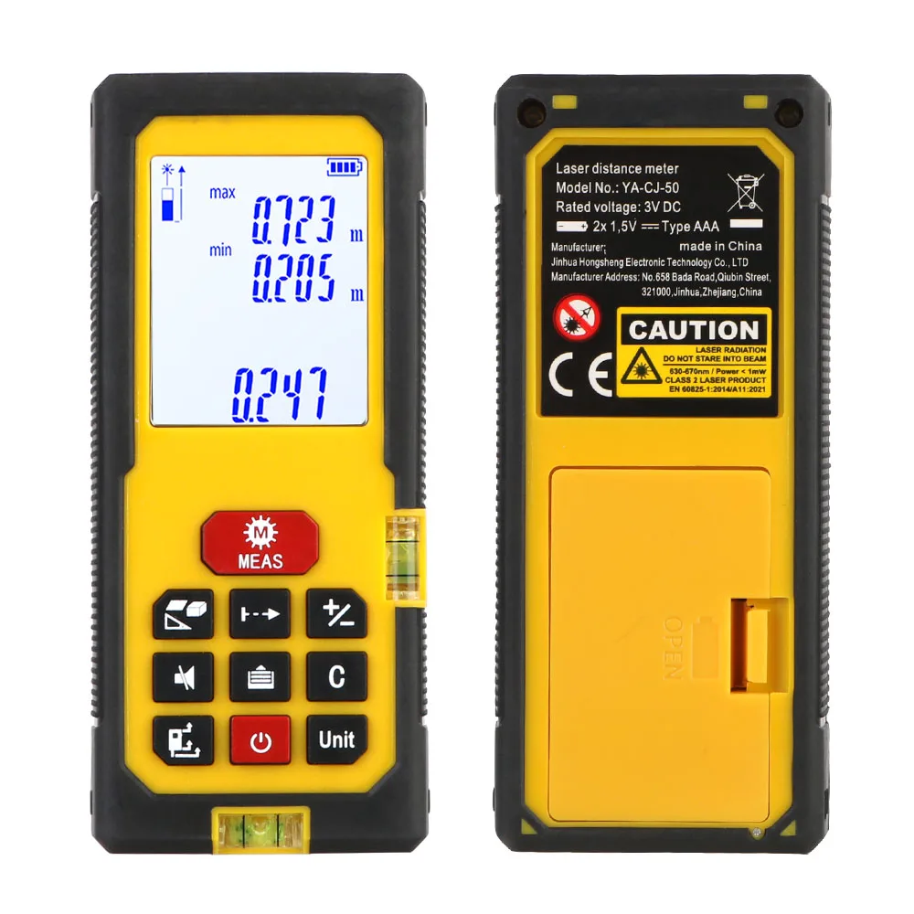 ในร่มความแม่นยํามือถืออิเล็กทรอนิกส์วัดระยะทางพื้นที่ปริมาตรอินฟราเรด Measurer เลเซอร์ระยะทางเลเซอร์ Rangefinder 50M