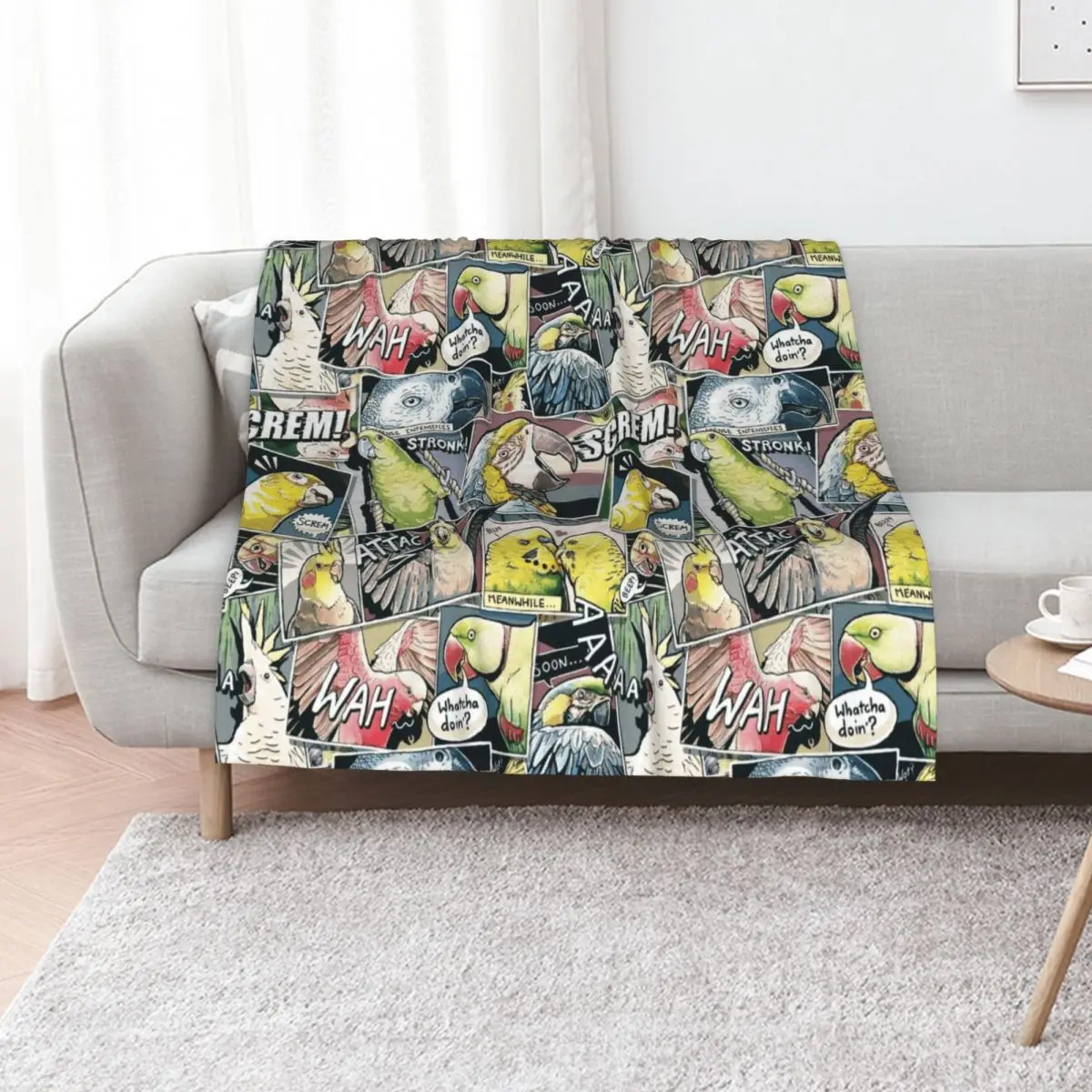 Parrots Comic Style Throw Blanket Hairys cosplay anime Thermals For Travel Flannels Sofas bed plaid Blankets