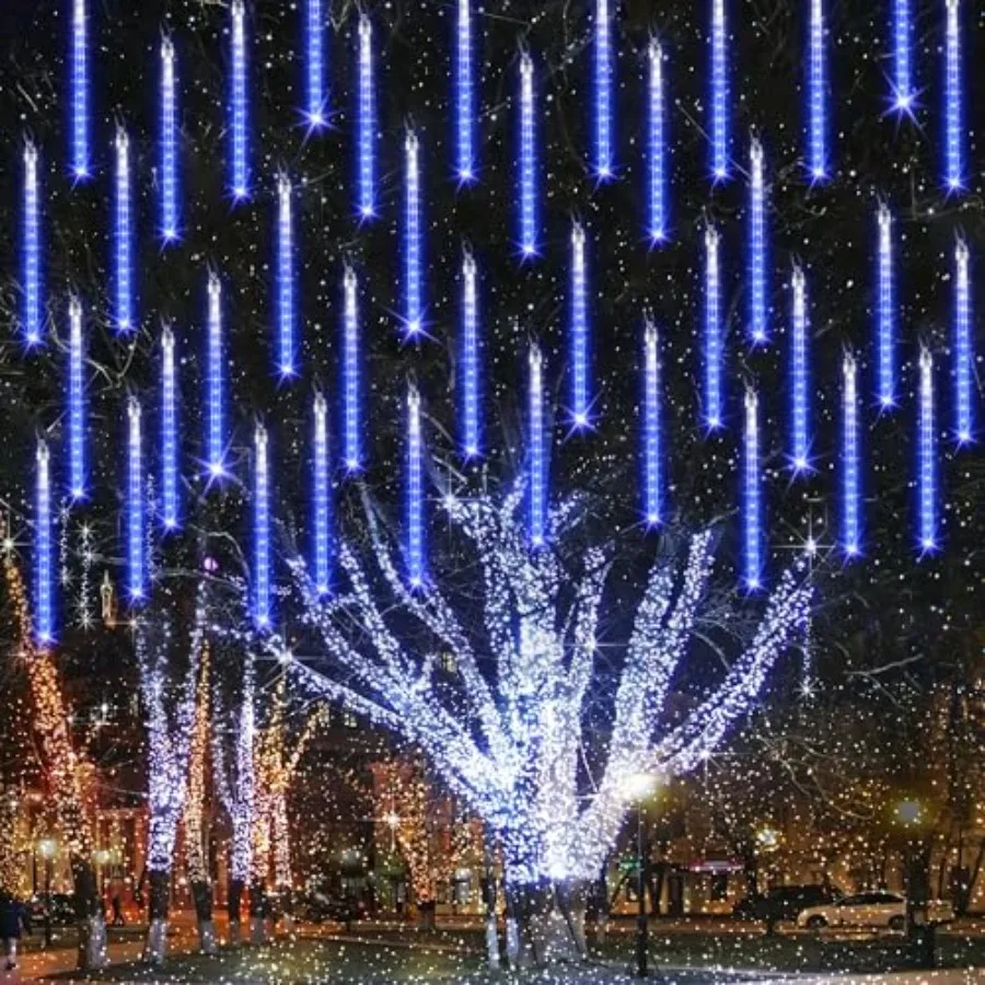 Christmas Lights Outdoor, 11.8 inch 10 Tubes 240 LED Meteor Shower Lights, LED Snow Falling Icicle Cascading Light with Timer W