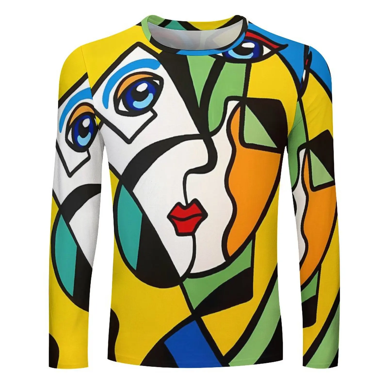 Autumn Fashion Loose Casual Permeable Men\'s/Women\'s Dopamine Irregular Abstract Cartoon Print Long Sleeve Crewneck T-Shirt