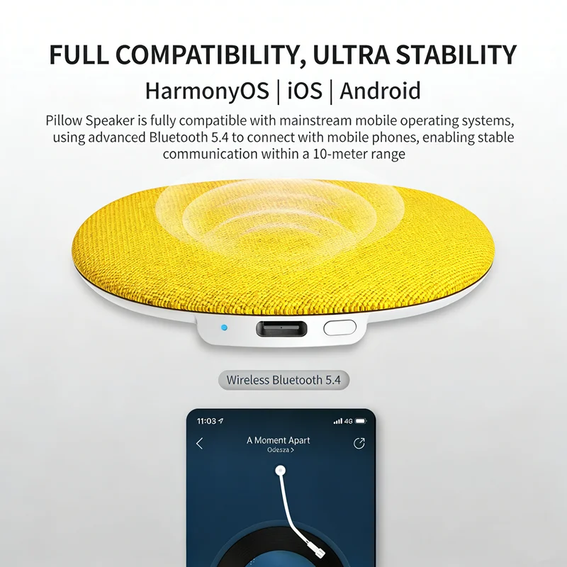 

Ультратонкая портативная подушка-колонка с Bluetooth, Hi-Fi звуком, музыкальным проигрывателем и функцией автоматического отключения для сна на боку