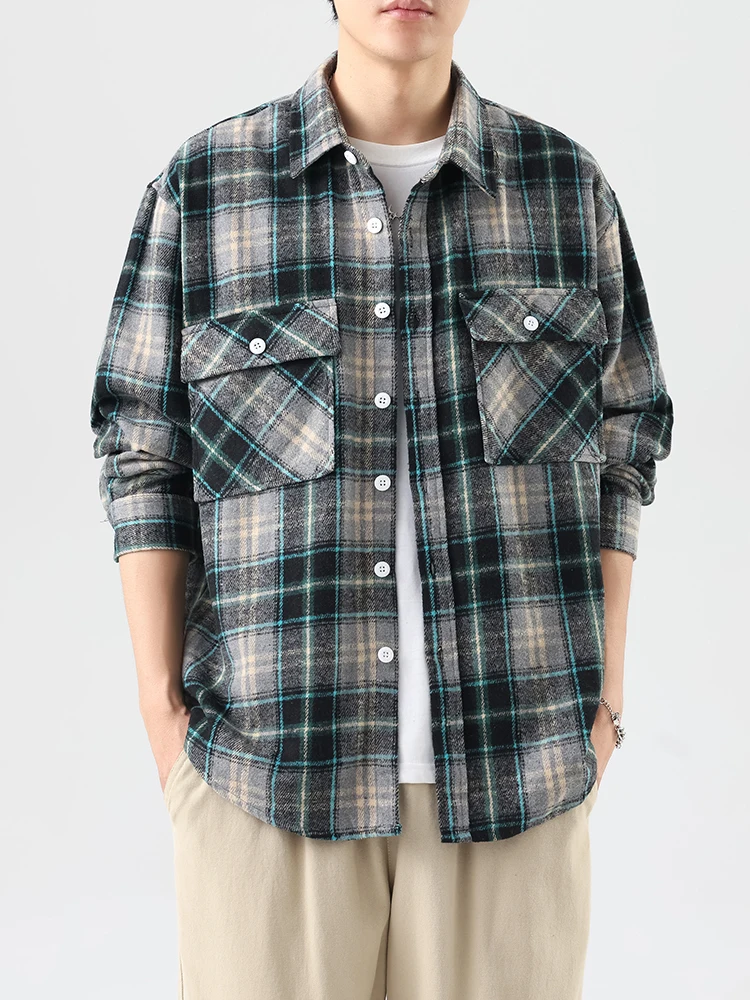 Oversized 8xl 7xl Plaid Shirt Men Winter Thick Vintage Flannel Long Sleeve Plus Size 6xl Loose Men\'s Casual Soft Dress Shirts