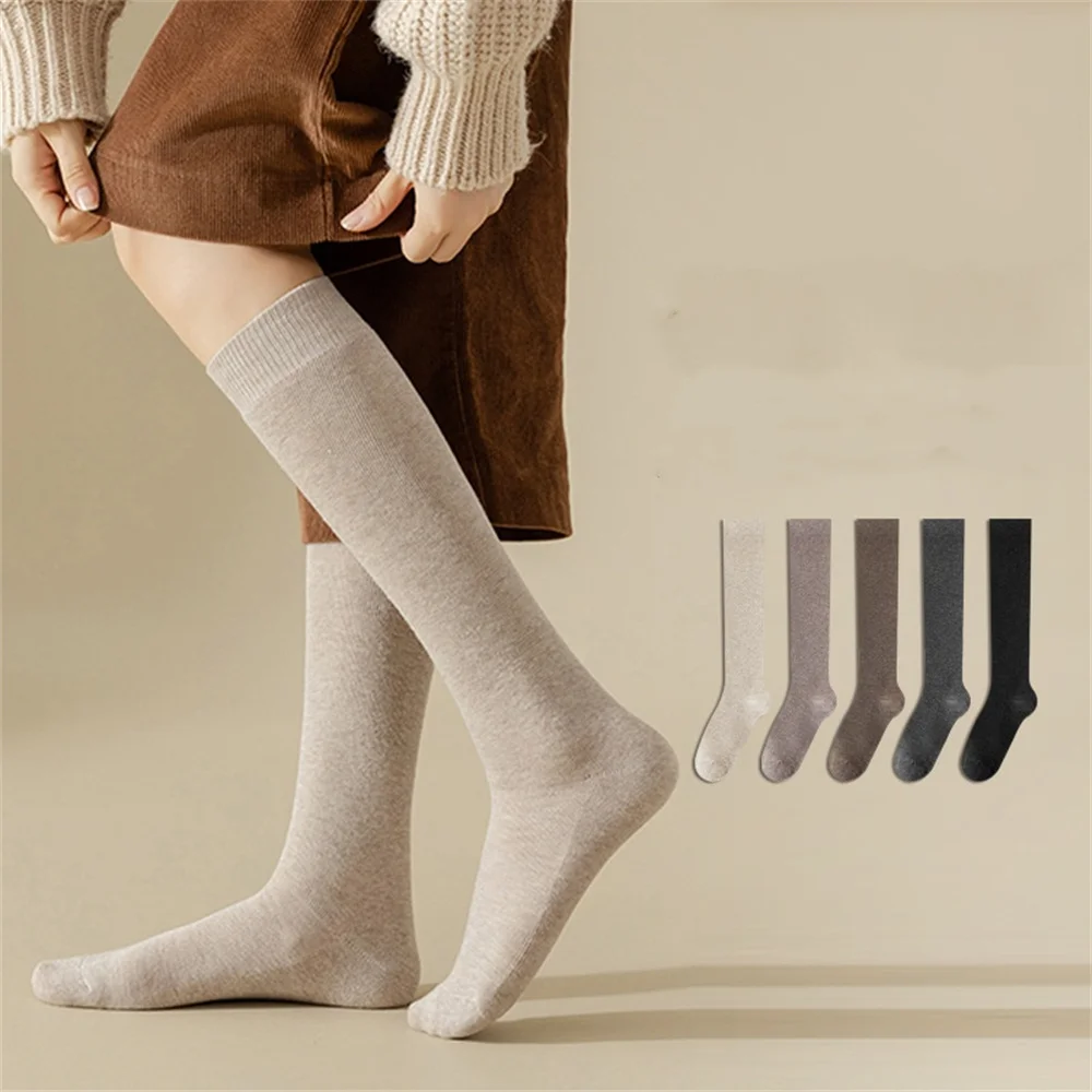 Cotton Knitting Knee High Socks Stockings Long Socks Stockings Japan Style for School Student Girl Thigh High Stockings Wine Red