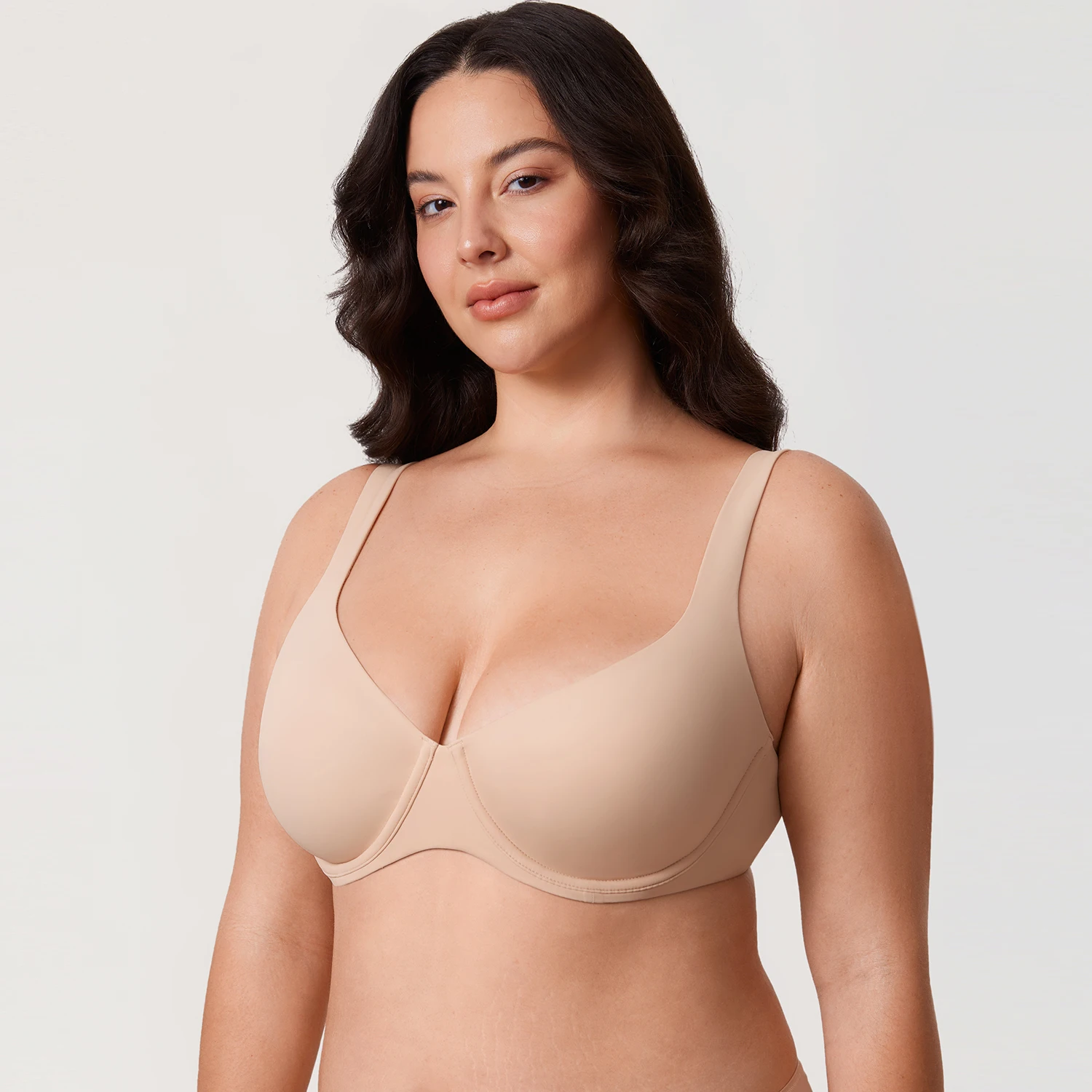 DELIMIRA Biustonosz damski Confishape z wycięciem i balkonetką Plus Size Minimizer Underwire Full Coverage Unlined Bras B C D DD E F G