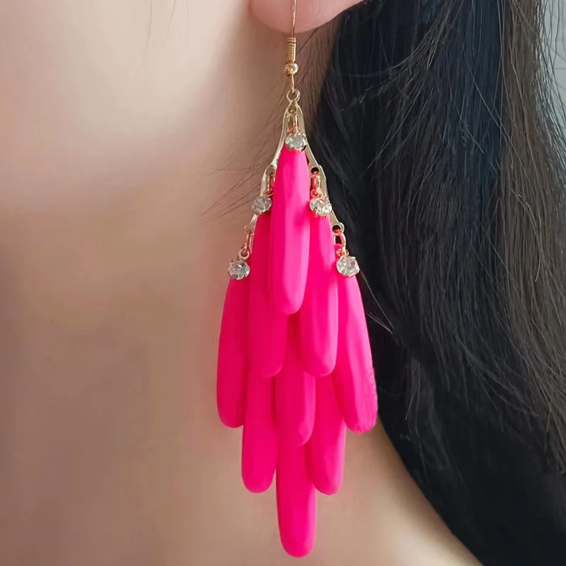 Exaggerated Acrylic Tassel Long Drop Earrings For Women Holiday Party Fashion Jewelry Ear Accessories AE030