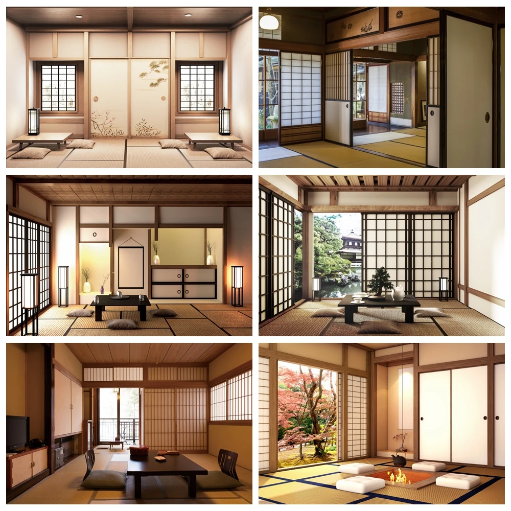 Japanese Style Living Room Photography Backdrop Wood Window Flowers Porch Decor Portrait Photographic Background Photo Studio