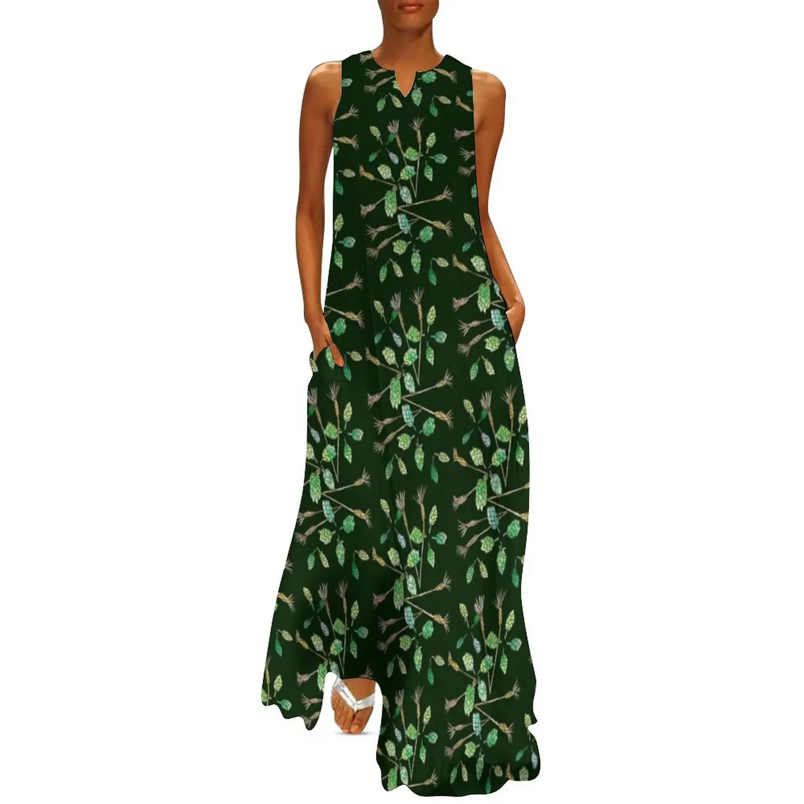 Hops and Wheat (dark green background) Long Dress chic and elegant evening dress prom dress