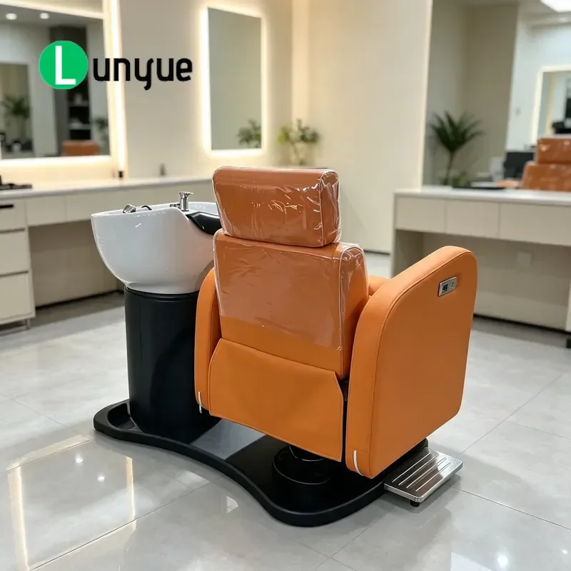Electric Shampoo Chair with Ceramic Basin Adjustable Backrest for Barber Shop Hair Washing Station Comfortable Durable