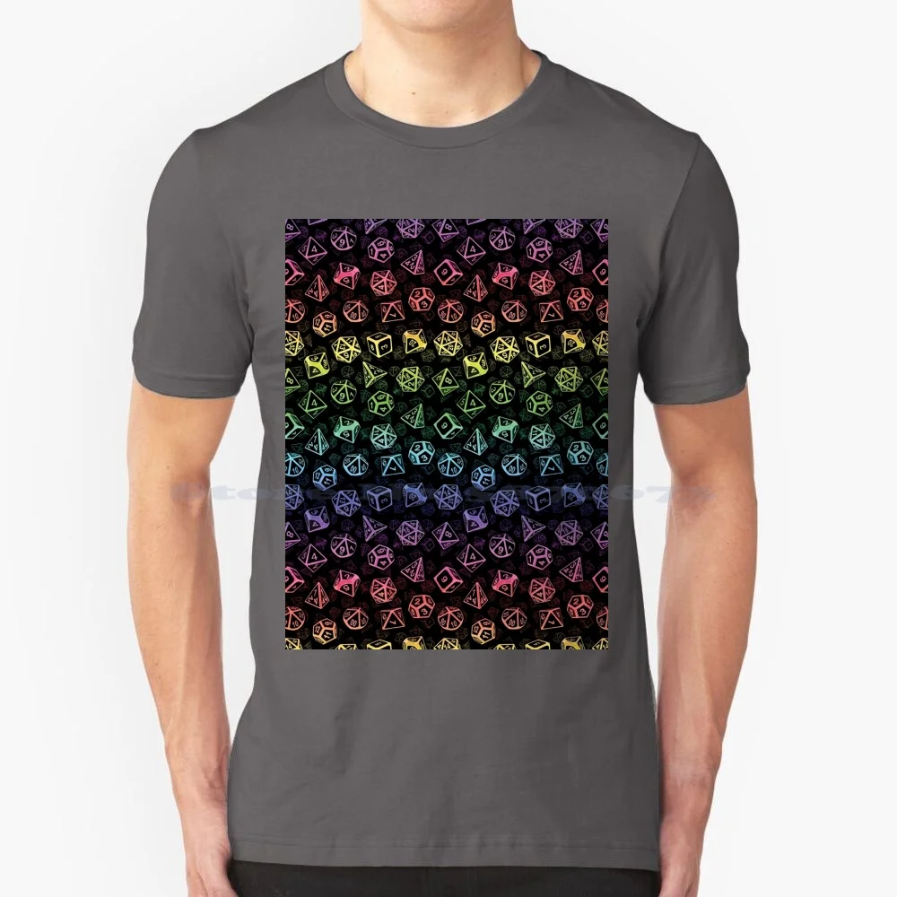 D20 Dice Set Pattern ( Rainbow ) T Shirt 100% Cotton Tee D20 Dnd And Dragons Pathfiner Starfinder Dice Set Nerd Geek Game