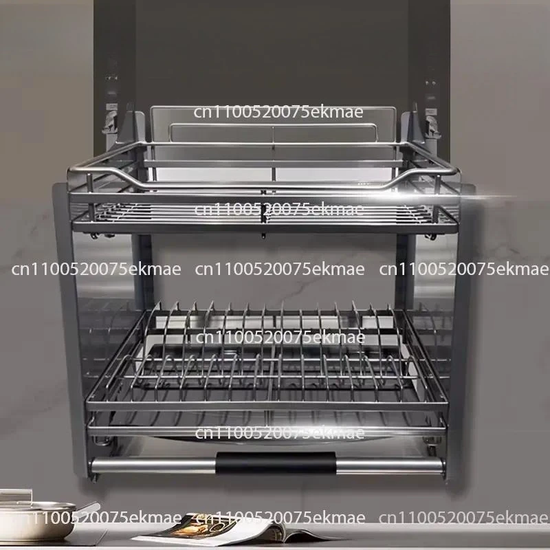 Adjustable Modern Stainless Steel Bowl Rack Soft Closed Wall Cabinet Organizer Drawer Basket Convenient Kitchen Storage