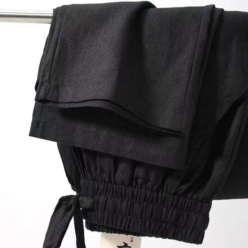 

Летние мужские хлопковые льняные длинные брюки, однотонные дышащие льняные брюки, мужские повседневные повседневные брюки с эластичной резинкой на талии, брюки Харадзюку