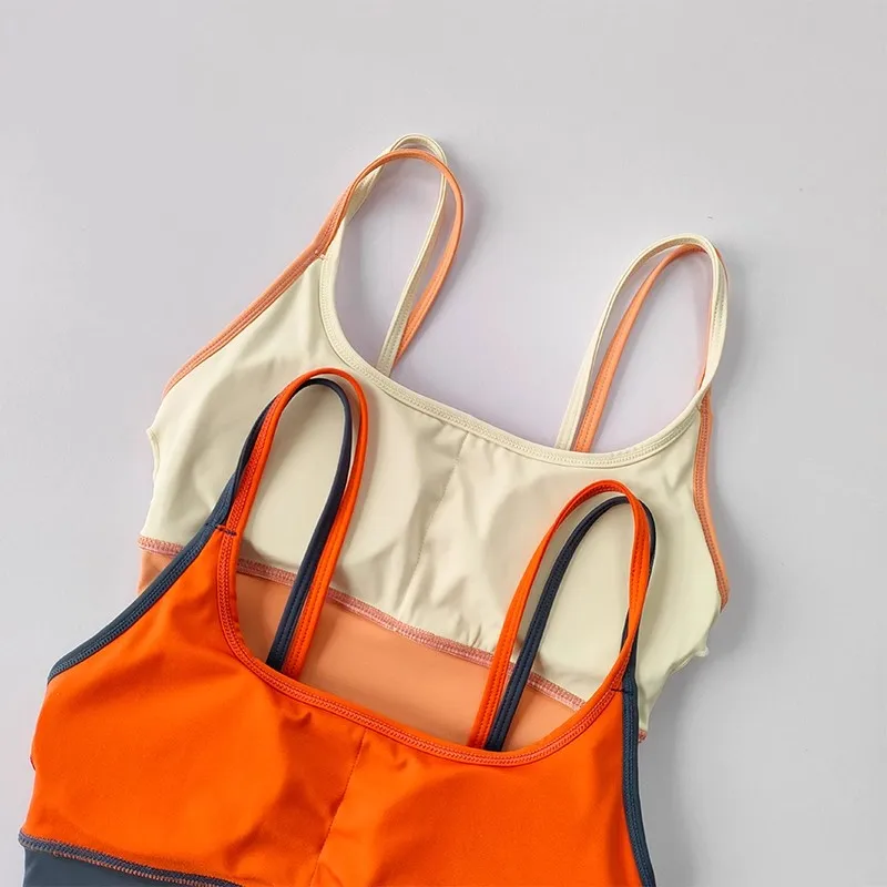 Women's yoga sports bra, shoulder straps with color blocking design, camisole yoga fitness bra image 6