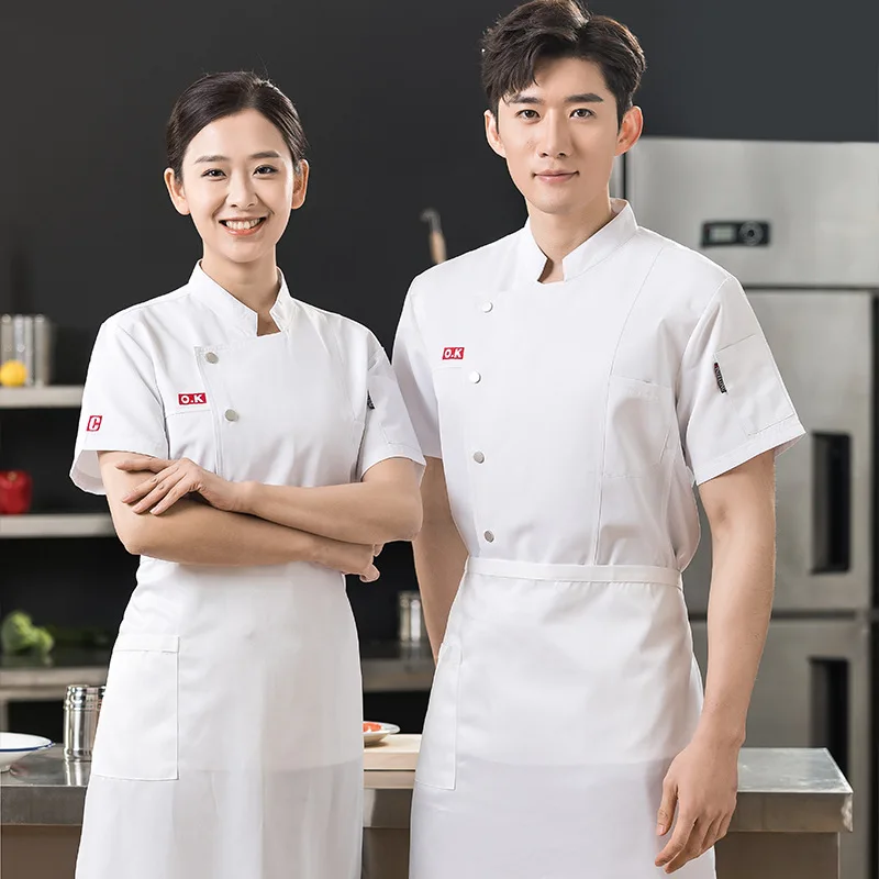 

Рабочая одежда для поваров, серая мужская униформа для поваров западной кухни с короткими рукавами, для отелей, с короткими рукавами, большой размер