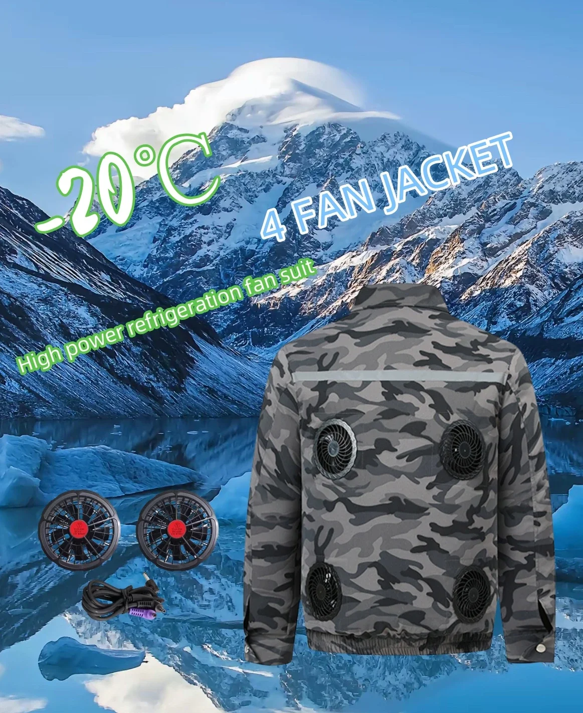 2024 Nieuwe 4 Fan Jas Heren Ijs Jas Usb Airco Pak Koeling Zomer Vissen Warmte Bescherming Camouflage Werkkleding