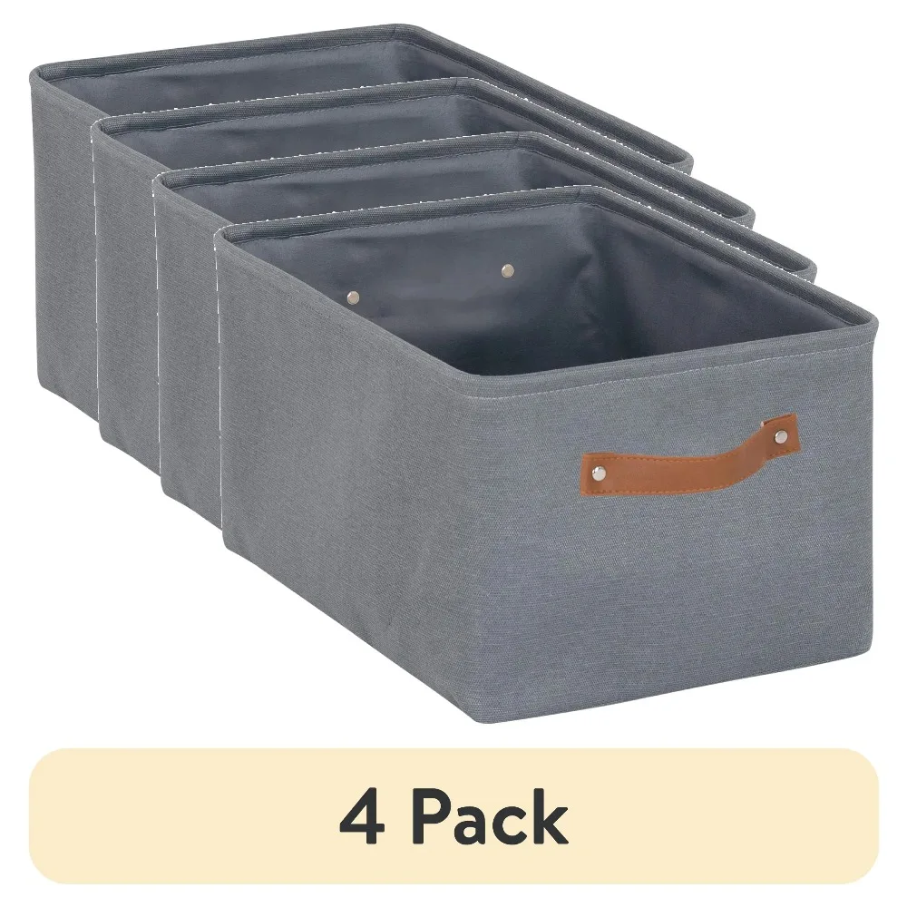 

(4 pack) Mainstays Grey Canvas Storage Polyester Storage Bin Basket with Handles