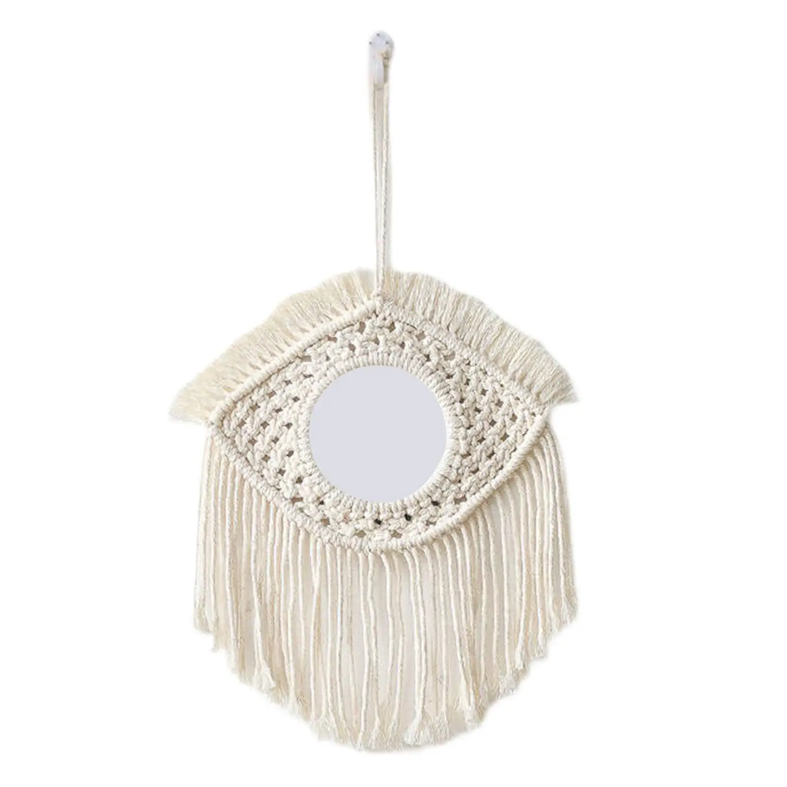 Boho Macrame Wall Hanging Mirror Woven Tapestry Frameless Wall Decoration for Bedroom Living Room Home Art