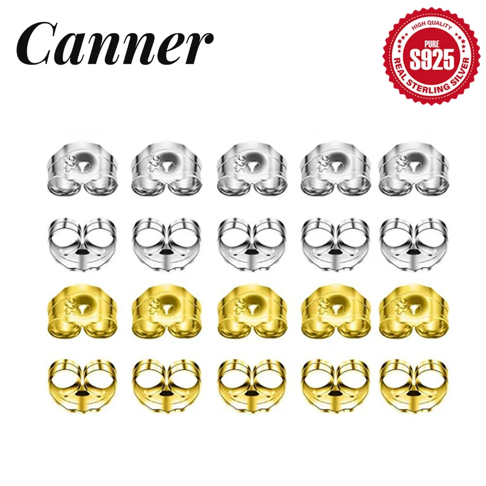 Canner Real 925 Silver Earring Backs Replacements 18K White Gold Plated Hypoallergenic Secure Ear Locking for Stud Nut for Posts