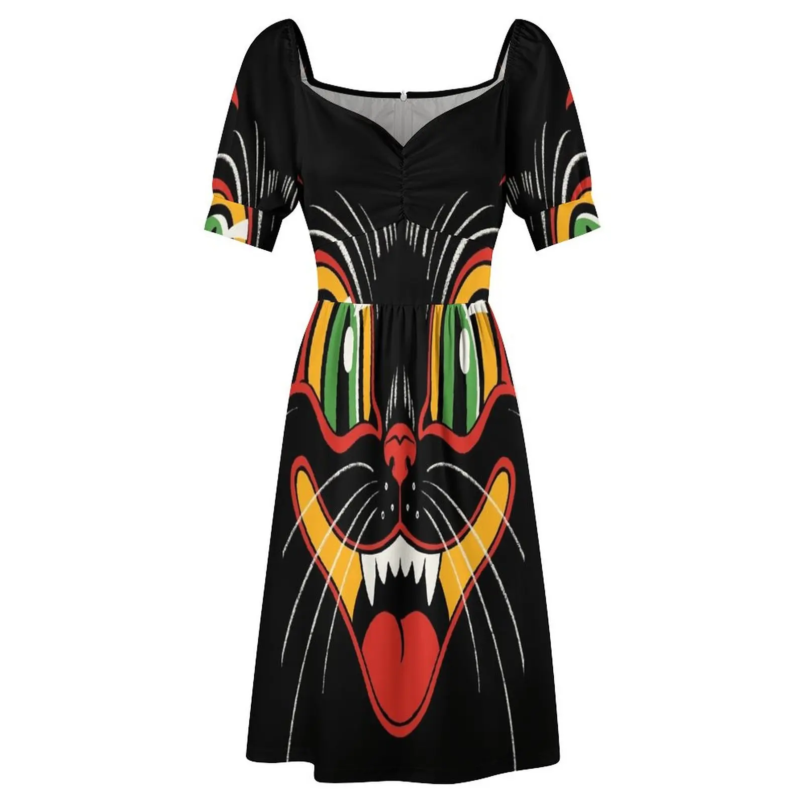 Robe de Soirée Rétro Vintage avec Visage de Chat Noir pour Femme, Tenue de Bal, Décor d'Halloween, d'Été, Valide ens, 2024