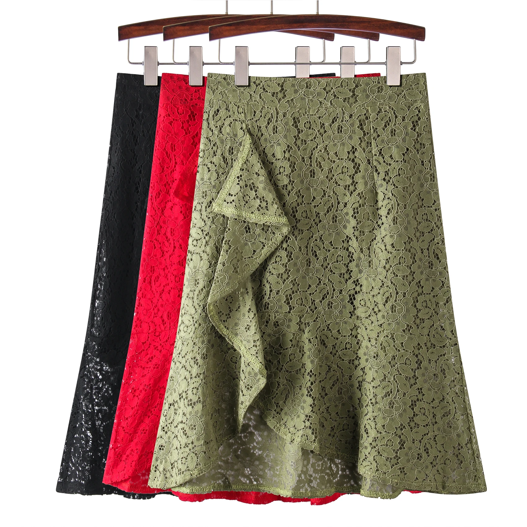 

Irregular crochet lace new long section high waist slimming A word skirt