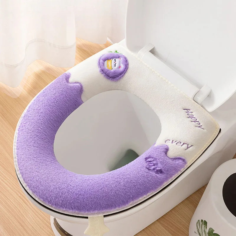 Winter home cute toilet mat thickening embroidery rabbit zipper soft toilet seat pad cover loo warm toilet seat case WC cushion