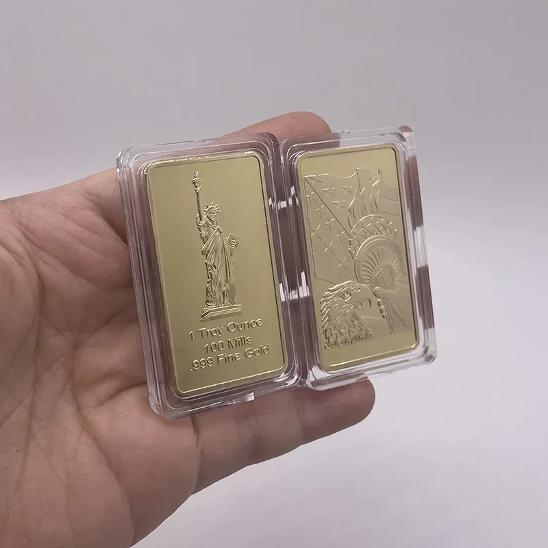 1 Troy Ounce 100 Mills .999 Fine Gold And .999 Fine Silver Plated Bullion Bar With American Eagle Statue Of Liberty For Gifts