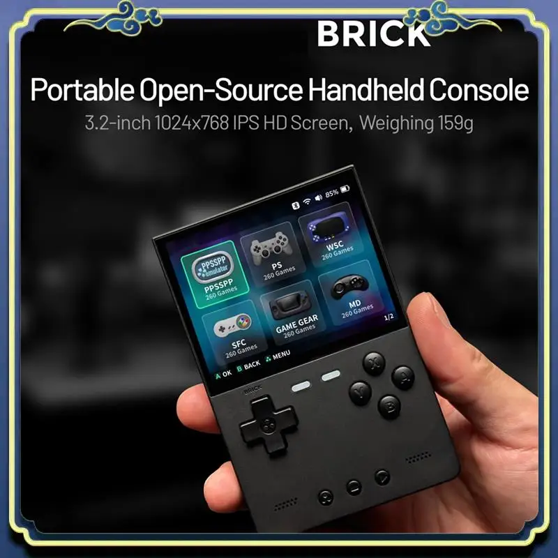 

BRICK Handheld Game Console 128GB Portable Linux Video Game Console 3.2Inch 1024X768 IPS Screen Retro Game Controller A