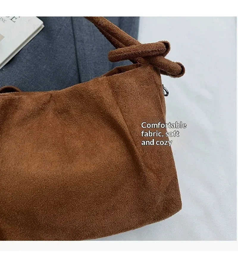 Einfache Umhängetasche aus Wildleder im Retro-Stil für Damen, modische Tragetasche, lässige, bequeme und vielseitige Schultertasche mit Textur, Pendler-Handtasche – Detail 9