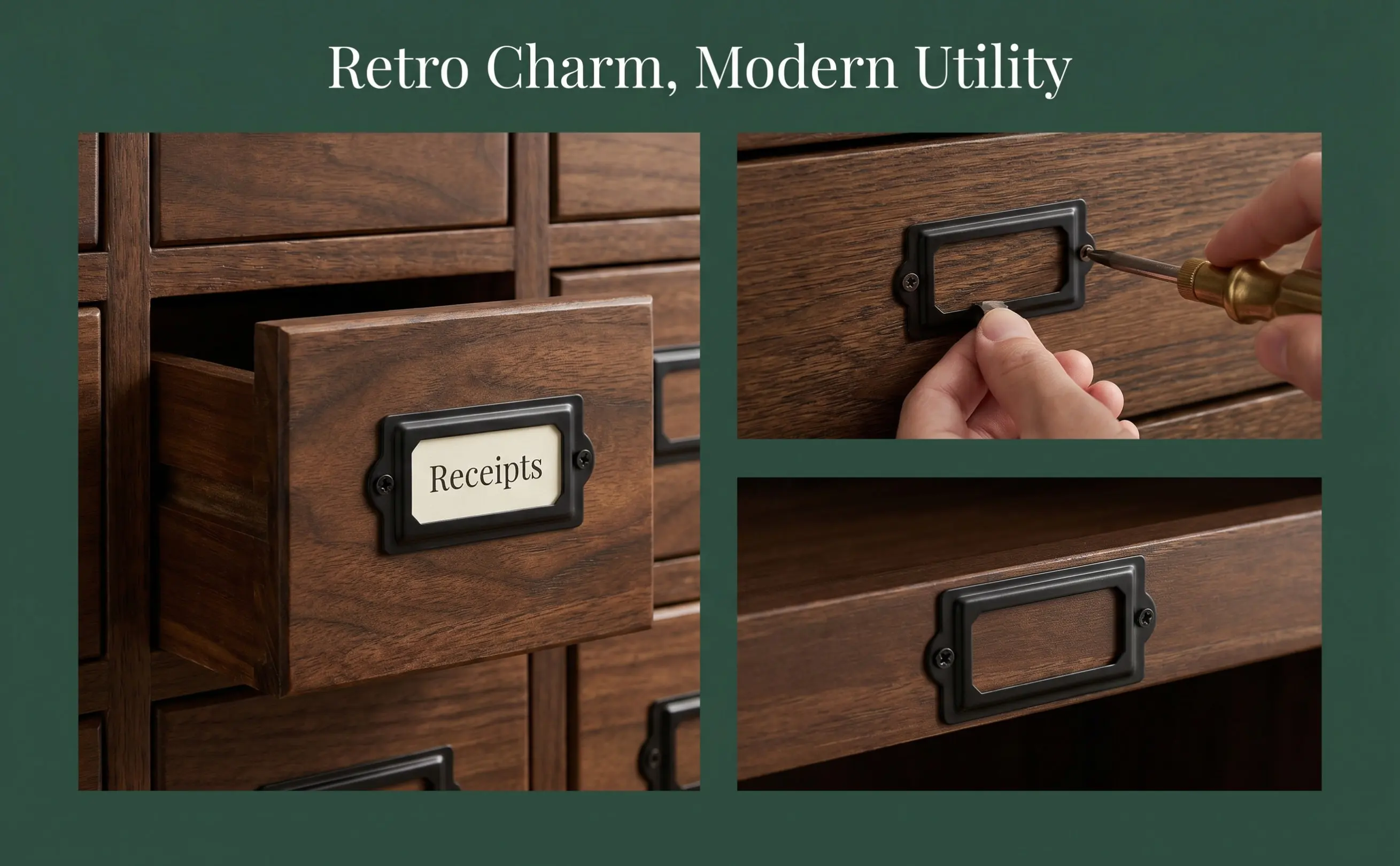 1Set Premium Holder Drawer Frame Vintage Metal Card Holder for Cabinet Cupboard File Box Office Furniture Decor