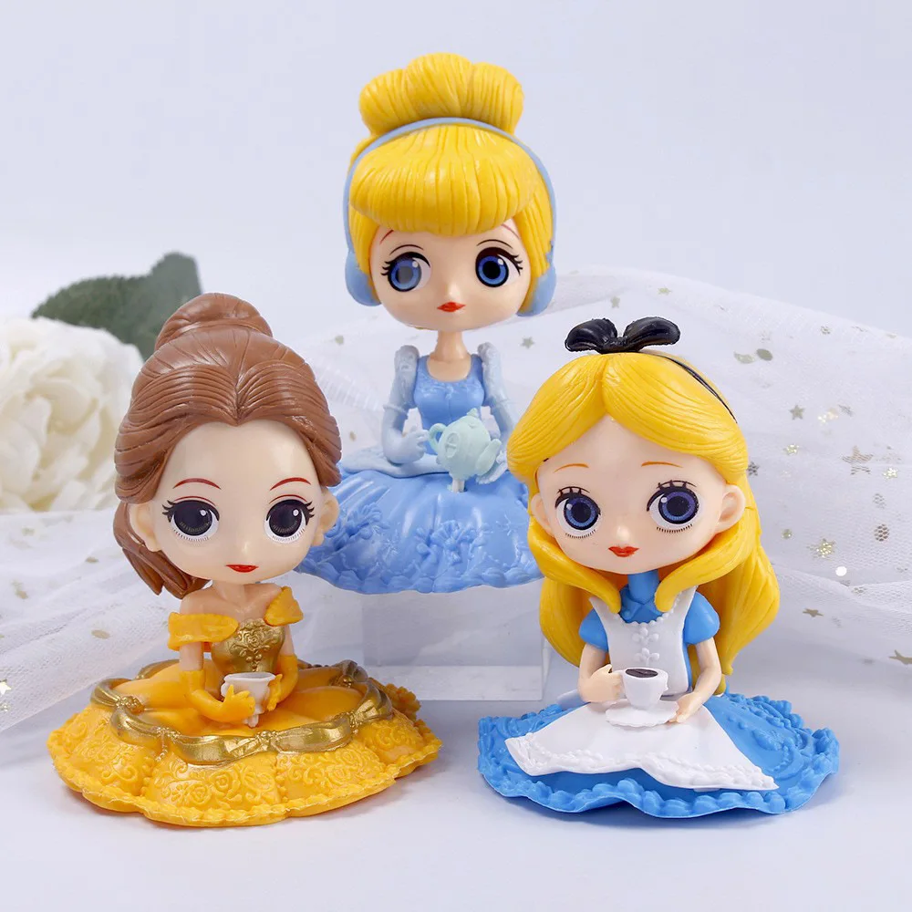 Disney high quality 10cm Kawaii Q Snow White Princess Action Figure Ariel Belle Rapunzel Mermaid Toys Models Girls gift