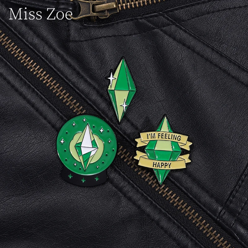 

Virtual Games Green Crystal Ball Props Enamel Pins I'M Feeling Happy Brooch Lapel Badges Jewelry Gift For Player Friends ﻿