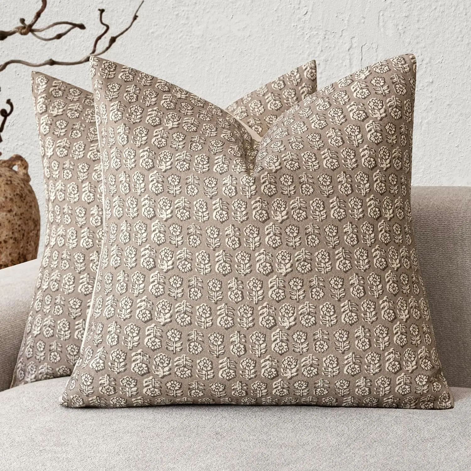 

Set Of 2 Decorative Vintage Floral Print Throw Pillow Covers Neutral Modern Farmhouse Cushion Covers Boho Home Decor For Sofa