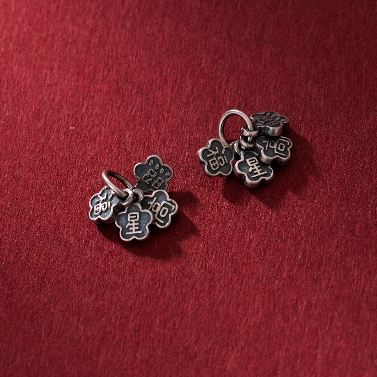 1pc/Lot 925 Sterling Silver Pretty Chinese Good Luck Flower Charms Earrings Dangles Lucky Silver Pendants DIY Jewelry Findings