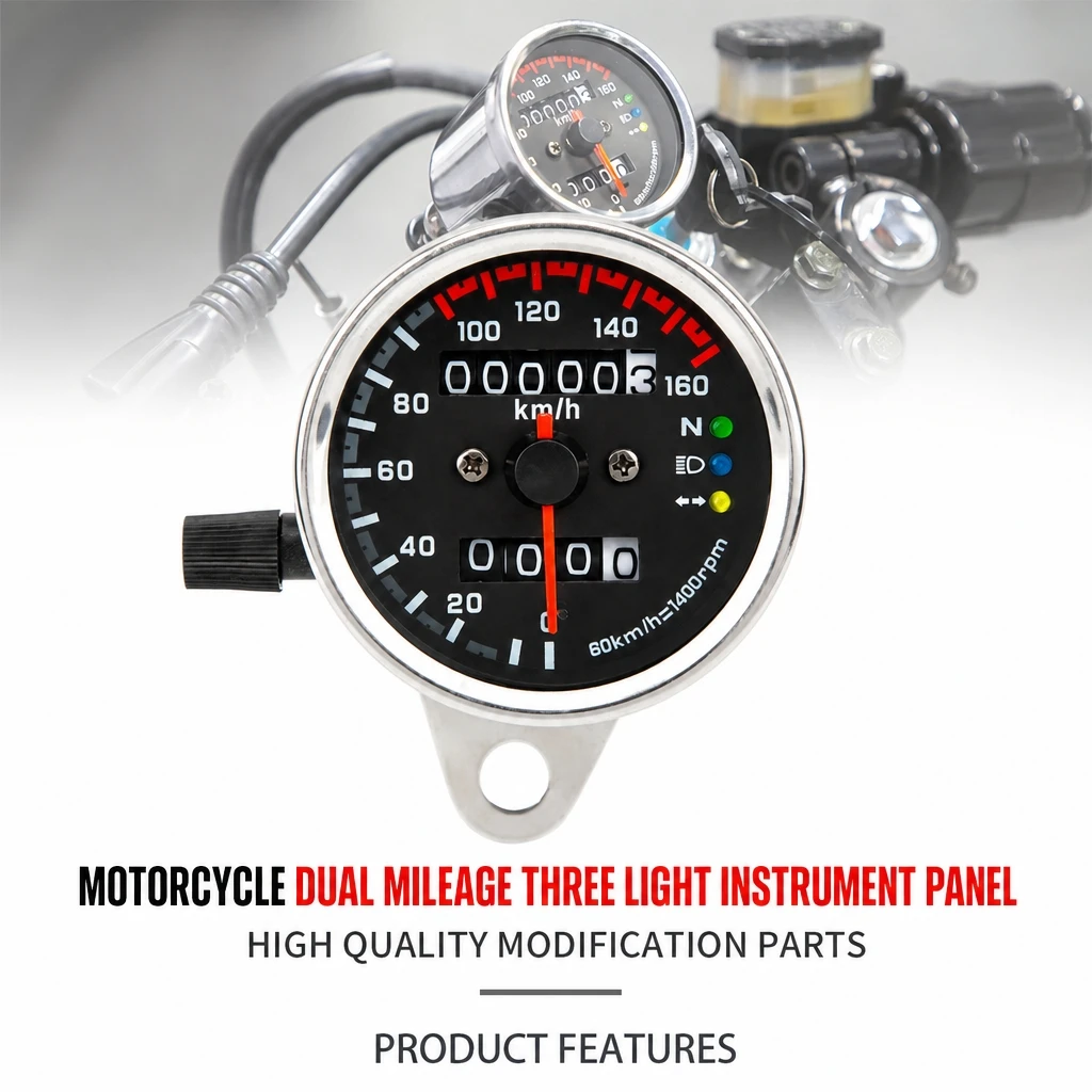 Retro Cafe Racer Speedometer Odometer Kit LED Background Light Three Warning Lights Universal For 12V Motorcycles